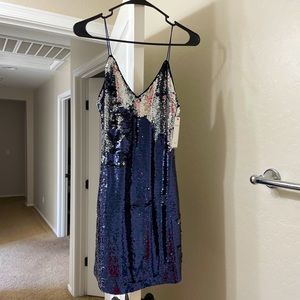 NWT blue/silver sequence spaghetti strap dress.